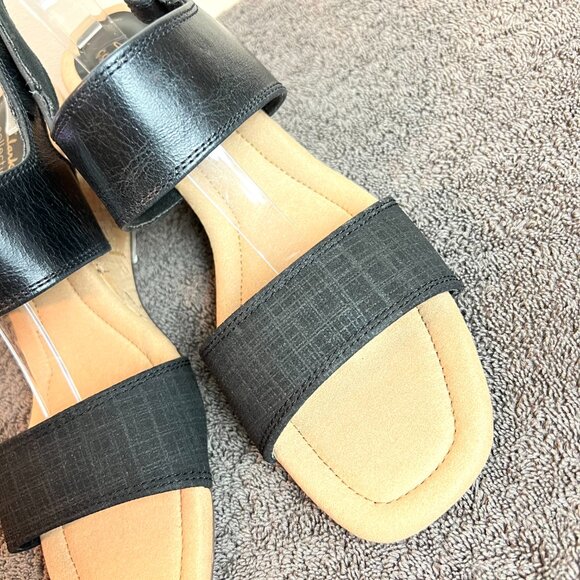 Clarks Womens Kyarra Faye‎ Black Leather Cork Wedges Sandals Shoes 12M New - Picture 6 of 14